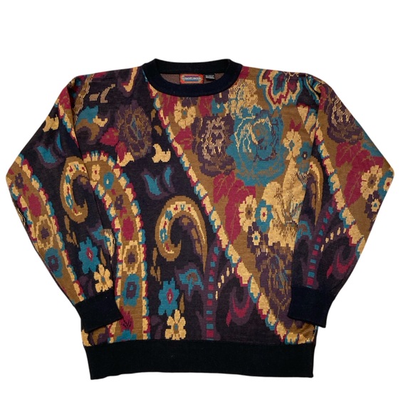 Vintage Other - Vintage 80’s 90’s Colorful Floral Paisley Sweater Retro Funky Gold Men’s Large